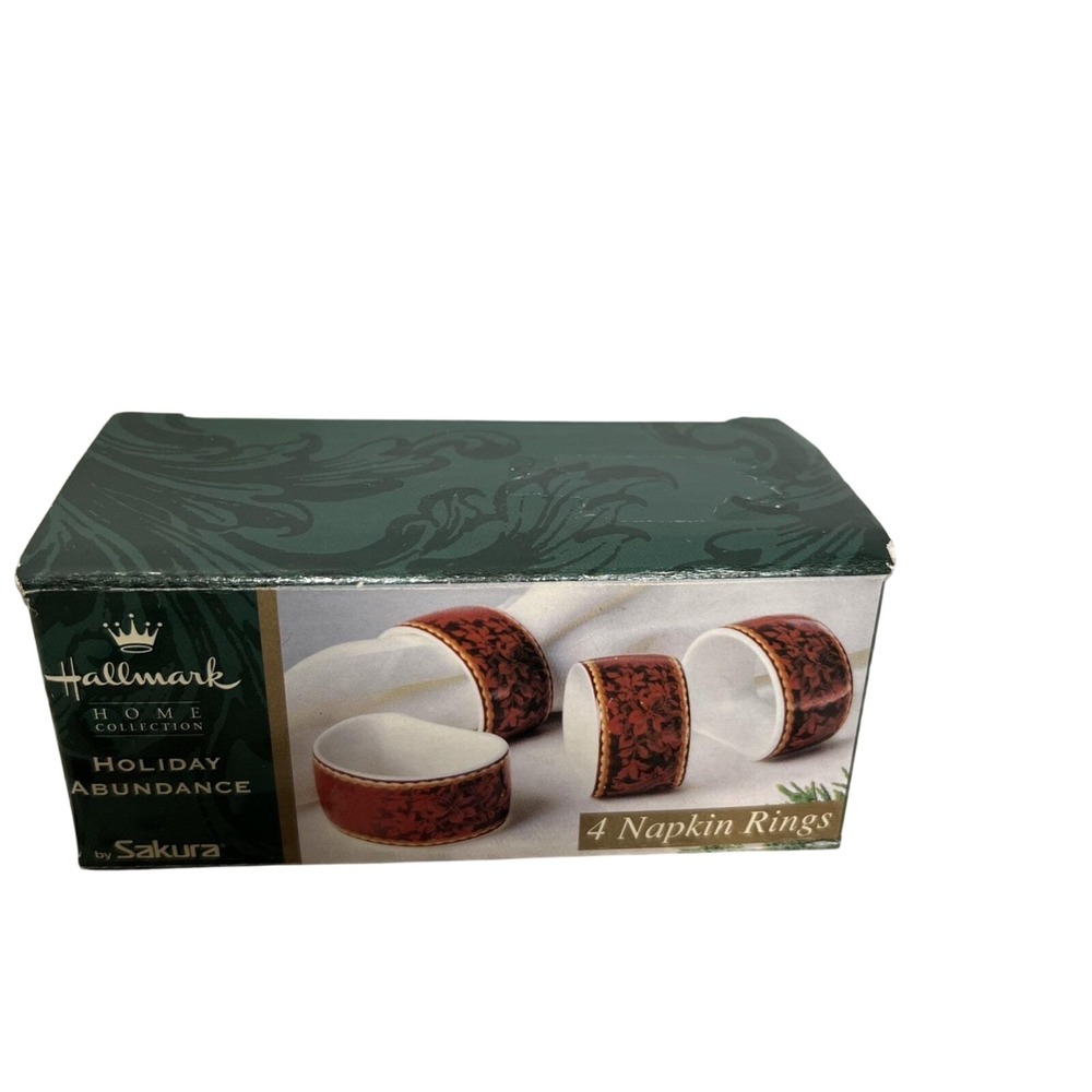 Hallmark Holiday Abundance Burgundy Napkin Rings Set Of 4 By Sakura